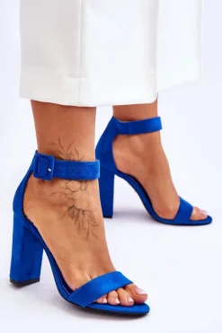 Boto Sandały Na Obcasie*Zamszowe Sandałki Na Obcasie Ciemnoe Jacqueline Niebieski