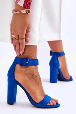 Boto Sandały Na Obcasie*Zamszowe Sandałki Na Obcasie Ciemnoe Jacqueline Niebieski