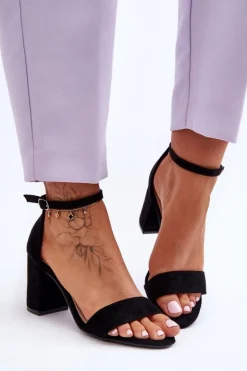 Damskie Boto Zamszowe Sandałki Na Obcasie Czarne Madame