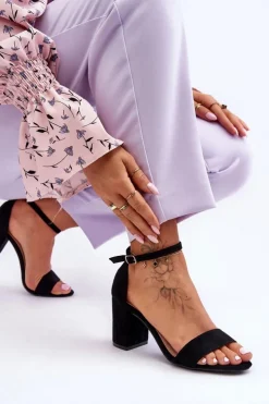 Damskie Boto Zamszowe Sandałki Na Obcasie Czarne Madame