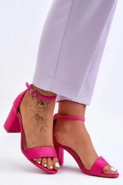Damskie Boto Zamszowe Sandałki Na Obcasie Fuksja Madame