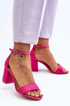 Damskie Boto Zamszowe Sandałki Na Obcasie Fuksja Madame