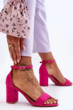 Damskie Boto Zamszowe Sandałki Na Obcasie Fuksja Madame
