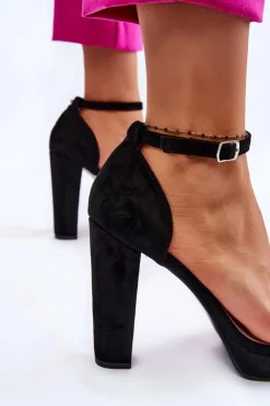 Damskie Boto Zamszowe Sandałki Na Słupku Czarne Spectacular