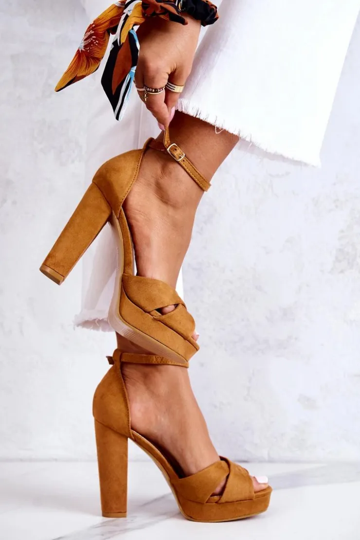 Boto Sandały Na Obcasie*Zamszowe Sandałki Na Słupku Camel Lanelle