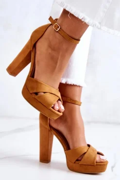 Boto Sandały Na Obcasie*Zamszowe Sandałki Na Słupku Camel Lanelle