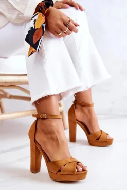 Boto Sandały Na Obcasie*Zamszowe Sandałki Na Słupku Camel Lanelle