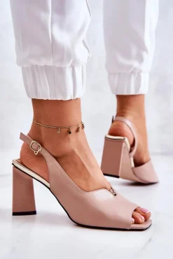 Outlet Damskie buty S.Barski Zamszowe Sandałki Na Słupku Beżowe Fiorine