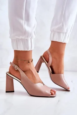 Outlet Damskie buty S.Barski Zamszowe Sandałki Na Słupku Beżowe Fiorine