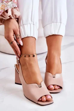 Outlet Damskie buty S.Barski Zamszowe Sandałki Na Słupku Beżowe Fiorine