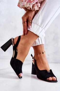 Damskie Damskie buty S.Barski Zamszowe Sandałki Na Słupku Czarne Fiorine