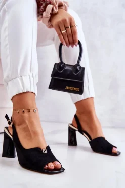 Damskie Damskie buty S.Barski Zamszowe Sandałki Na Słupku Czarne Fiorine