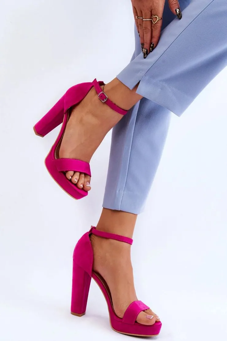 Outlet Boto Zamszowe Sandałki Na Słupku Fuksja Spectacular Różowy