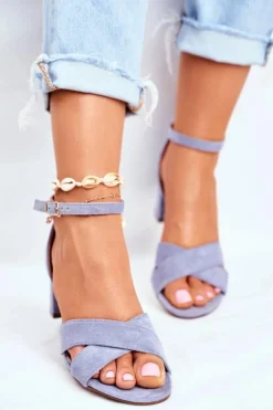 Boto Sandały Na Obcasie*Zamszowe Sandałki na Słupku Niebieskie Nela