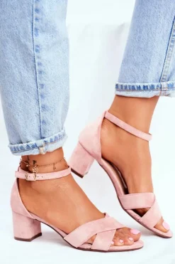 Hot Boto Zamszowe Sandałki na Słupku Różowe Nela