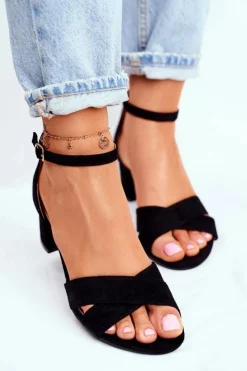 Hot Boto Zamszowe Sandałki na Słupku Czarne Nela