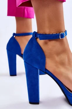 Boto Sandały Na Obcasie*Zamszowe Sandałki Na Słupku Niebieskie Spectacular