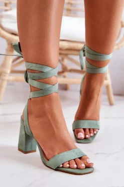 Damskie Boto Zamszowe Sandałki Na Słupku Zielone Sharlene