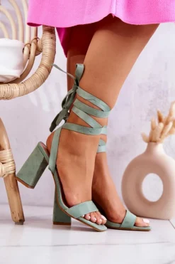 Damskie Boto Zamszowe Sandałki Na Słupku Zielone Sharlene