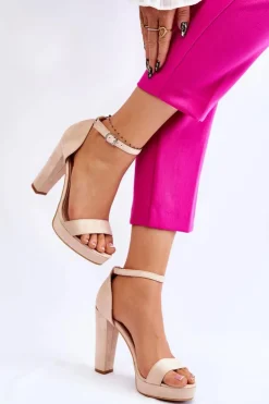 Boto Sandały Na Słupku|Sandały Na Obcasie*Zamszowe Sandałki Na Słupku Beżowe Spectacular