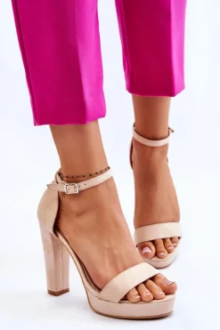 Boto Sandały Na Słupku|Sandały Na Obcasie*Zamszowe Sandałki Na Słupku Beżowe Spectacular