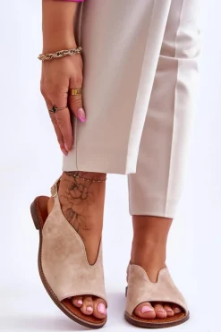Damskie Boto Zamszowe Sandały Damskie Lewski Shoes 3220/X Beżowe