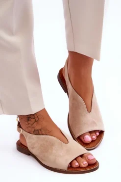 Damskie Boto Zamszowe Sandały Damskie Lewski Shoes 3220/X Beżowe
