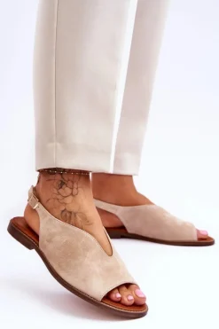 Damskie Boto Zamszowe Sandały Damskie Lewski Shoes 3220/X Beżowe