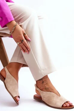 Damskie Boto Zamszowe Sandały Damskie Lewski Shoes 3220/X Beżowe