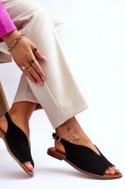 Outlet Boto Zamszowe Sandały Damskie Lewski Shoes 3220/X Beżowe Czarny