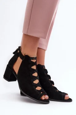 Maciejka Sandały Na Obcasie*Zamszowe Sandały Damskie Na Obcasie 06456-01 Czarne