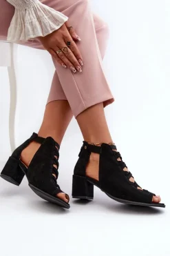 Maciejka Sandały Na Obcasie*Zamszowe Sandały Damskie Na Obcasie 06456-01 Czarne