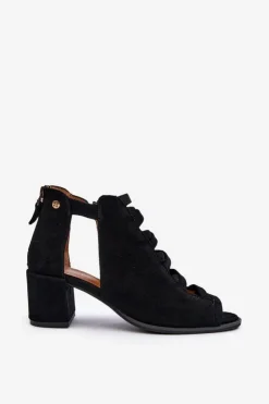 Maciejka Sandały Na Obcasie*Zamszowe Sandały Damskie Na Obcasie 06456-01 Czarne