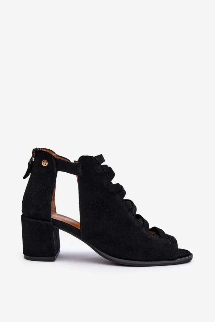 Maciejka Sandały Na Obcasie*Zamszowe Sandały Damskie Na Obcasie 06456-01 Czarne