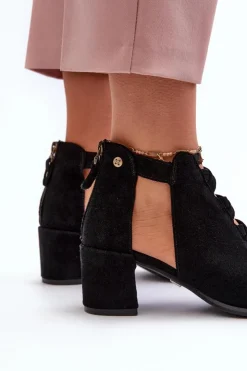 Maciejka Sandały Na Obcasie*Zamszowe Sandały Damskie Na Obcasie 06456-01 Czarne