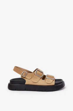 Damskie Big Star Shoes Zamszowe Sandały Damskie Z Klamrami Big Star RR274665 Beżowe