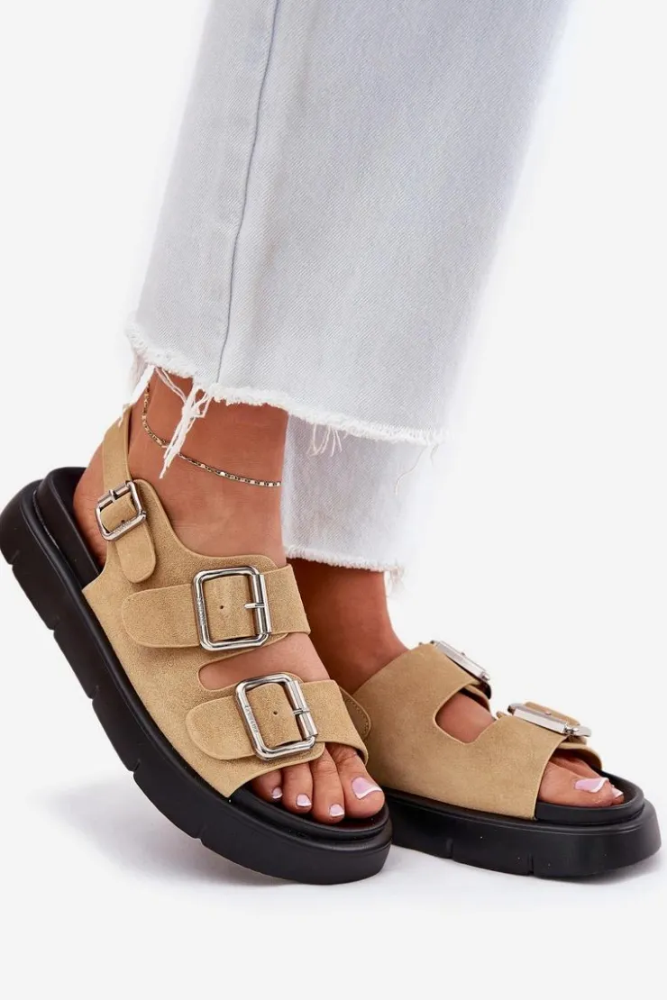 Damskie Big Star Shoes Zamszowe Sandały Damskie Z Klamrami Big Star RR274665 Beżowe