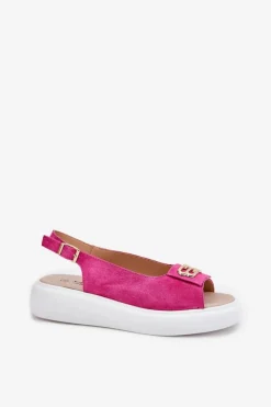 Damskie Damskie buty S.Barski Zamszowe Sandały Damskie Ze Złotym Detalem S.Barski GR51-604 Fuksja