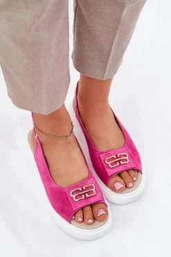 Damskie Damskie buty S.Barski Zamszowe Sandały Damskie Ze Złotym Detalem S.Barski GR51-604 Fuksja