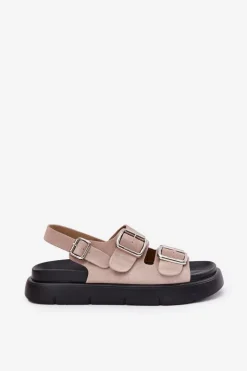 Outlet Big Star Shoes Zamszowe Sandały Damskie Z Klamrami Big Star RR274663 Jasnoróżowe Różowy