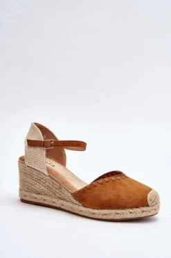 Boto Sandały Na Koturnie*Zamszowe Sandały Espadryle Na Koturnie Z Plecionką Camel Raylin