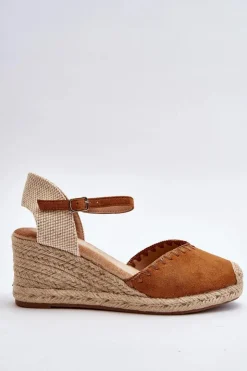 Boto Sandały Na Koturnie*Zamszowe Sandały Espadryle Na Koturnie Z Plecionką Camel Raylin