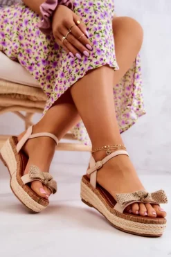 Damskie Boto Zamszowe Sandały Espadryle Z Kokardą Beżowe Torrance