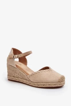 Boto Sandały Na Koturnie*Zamszowe Sandały Espadryle Na Koturnie Z Plecionką Beżowe Raylin