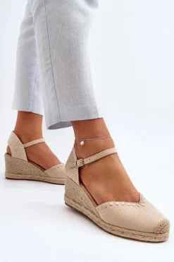 Boto Sandały Na Koturnie*Zamszowe Sandały Espadryle Na Koturnie Z Plecionką Beżowe Raylin