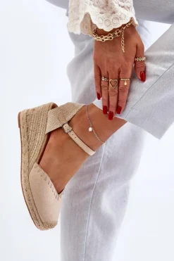 Boto Sandały Na Koturnie*Zamszowe Sandały Espadryle Na Koturnie Z Plecionką Beżowe Raylin