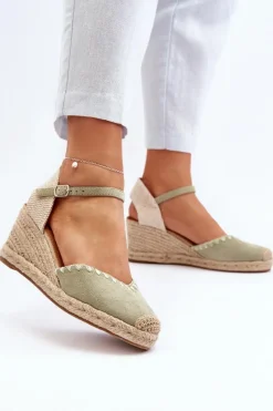 Sale Boto Zamszowe Sandały Espadryle Na Koturnie Z Plecionką Zielone Raylin