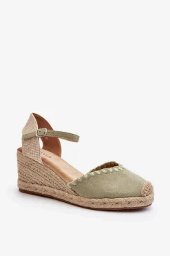 Sale Boto Zamszowe Sandały Espadryle Na Koturnie Z Plecionką Zielone Raylin