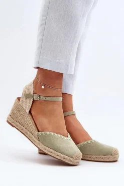 Sale Boto Zamszowe Sandały Espadryle Na Koturnie Z Plecionką Zielone Raylin