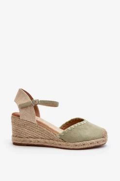 Sale Boto Zamszowe Sandały Espadryle Na Koturnie Z Plecionką Zielone Raylin